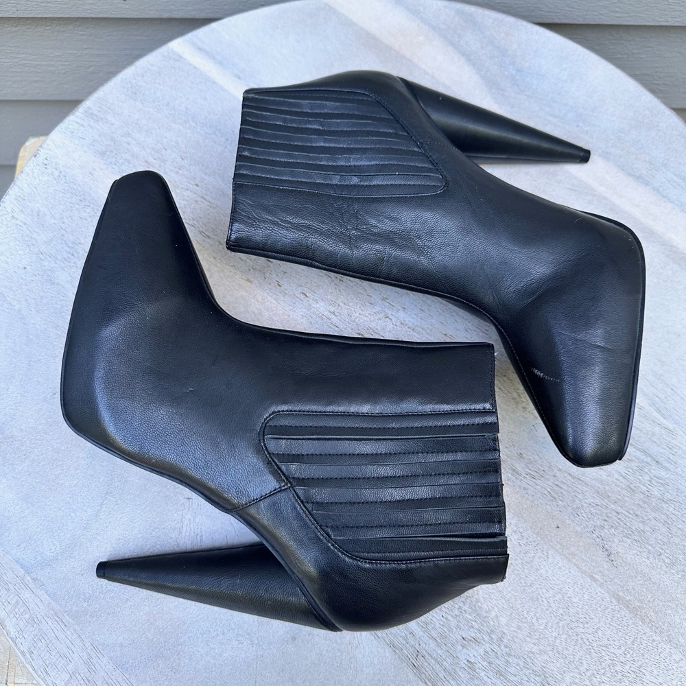 Jeffrey Campbell Black Leather Pointed Toe Cone Heel Ankle Boots Womens 8 - Picture 13 of 15